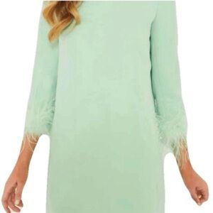 Tuckernuck Mint Green Feather-Trim Mini Dress